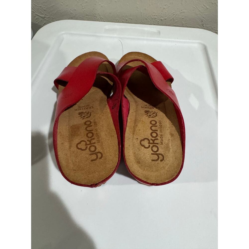 YOKONO Red Leather Criss Cross Wedge Sandals 7.5 - Picture 6 of 8